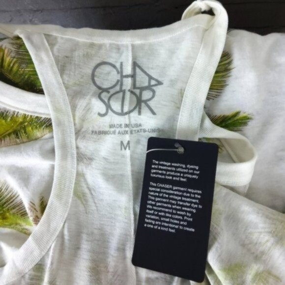 Chaser Palm Tree Racerback Tank Top Cream Size Medium - Picture 3 of 4